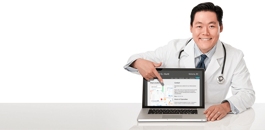 Doctor pointing at website